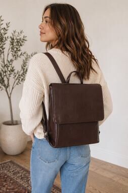Latico NJ USA Genuine Leather Backpack Purse In Chocolate Brown Y2K